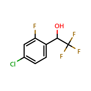 Chemical structure of 1-(4-Chloro-2-fluorophenyl)-2,2,2-trifluoroethan-1-ol , CAS 1514167-13-5, AChemBlock X200477