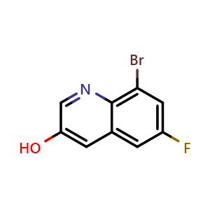 Chemical structure of 8-Bromo-6-fluoroquinolin-3-ol , CAS 1492262-16-4, AChemBlock X200486