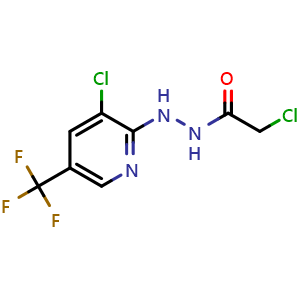 Chemical structure of 2-Chloro-N'-(3-chloro-5-(trifluoromethyl)pyridin-2-yl)acetohydrazide , CAS 1383468-73-2, AChemBlock X200527
