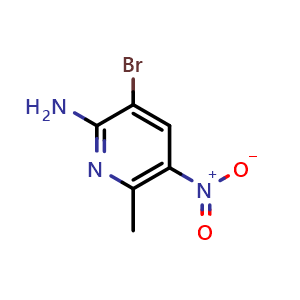 Chemical structure of 3-Bromo-6-methyl-5-nitropyridin-2-amine , CAS 150935-62-9, AChemBlock X200530
