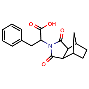 Chemical structure of 2-(1,3-Dioxooctahydro-2H-4,7-methanoisoindol-2-yl)-3-phenylpropanoic acid , CAS 1008577-11-4, AChemBlock X200546