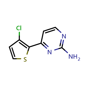 Chemical structure of 4-(3-Chlorothiophen-2-yl)pyrimidin-2-amine , CAS 855308-67-7, AChemBlock X200555