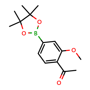 Chemical structure of 1-(2-Methoxy-4-(4,4,5,5-tetramethyl-1,3,2-dioxaborolan-2-yl)phenyl)ethanone , CAS 638214-65-0, AChemBlock X200572