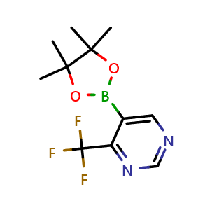 Chemical structure of 5-(4,4,5,5-Tetramethyl-1,3,2-dioxaborolan-2-yl)-4-(trifluoromethyl)pyrimidine , CAS 2417014-06-1, AChemBlock X200573