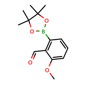 Chemical structure of 2-Methoxy-6-(4,4,5,5-tetramethyl-1,3,2-dioxaborolan-2-yl)benzaldehyde , CAS 1465923-58-3, AChemBlock X200579