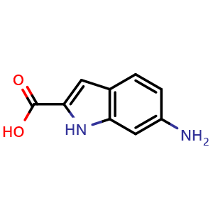 Chemical structure of 6-Amino-1H-indole-2-carboxylic acid , CAS 135855-63-9, AChemBlock X200634