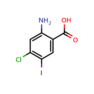 Chemical structure of 2-Amino-4-chloro-5-iodobenzoic acid , CAS 540501-04-0, AChemBlock X200656