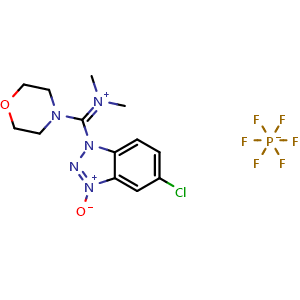 Chemical structure of N-[(5-Chloro-3-oxido-1H-benzotriazol-1-yl)-4-morpholinylmethylene]-N-methylmethanaminium hexafluorophosphate , CAS 1082951-62-9, AChemBlock X200661