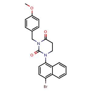 Chemical structure of 1-(4-Bromonaphthalen-1-yl)-3-(4-methoxybenzyl)dihydropyrimidine-2,4(1H,3H)-dione , CAS 3026713-29-8, AChemBlock X200695
