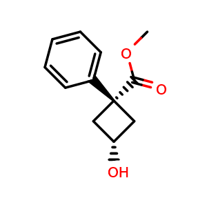 Chemical structure of cis-Methyl 3-hydroxy-1-phenylcyclobutanecarboxylate , CAS 1035897-58-5, AChemBlock X200717
