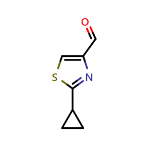 Chemical structure of 2-Cyclopropylthiazole-4-carbaldehyde , CAS 1178283-83-4, AChemBlock X200740