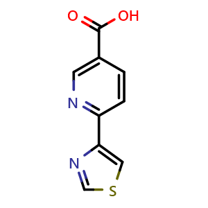 Chemical structure of 6-(Thiazol-4-yl)nicotinic acid , CAS 1211536-28-5, AChemBlock X200836