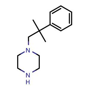 Chemical structure of 1-(2-Methyl-2-phenylpropyl)piperazine , CAS 1248602-00-7, AChemBlock X200883
