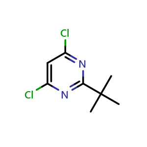 Chemical structure of 2-(tert-Butyl)-4,6-dichloropyrimidine , CAS 1044771-51-8, AChemBlock X200895