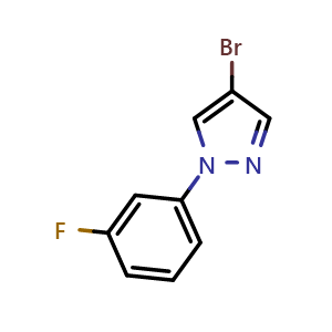 Chemical structure of 4-Bromo-1-(3-fluorophenyl)-1H-pyrazole , CAS 1353856-11-7, AChemBlock X200907
