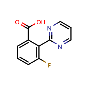 Chemical structure of 3-Fluoro-2-(pyrimidin-2-yl)benzoic acid , CAS 1293285-04-7, AChemBlock X200948