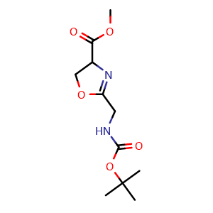 Chemical structure of Methyl 2-(((tert-butoxycarbonyl)amino)methyl)-4,5-dihydrooxazole-4-carboxylate , CAS 871715-69-4, AChemBlock X200951