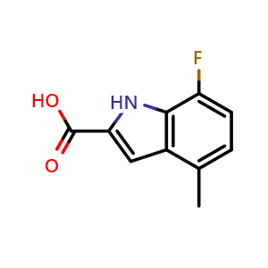 Chemical structure of 7-Fluoro-4-methyl-1H-indole-2-carboxylic acid , CAS 383132-49-8, AChemBlock X201025