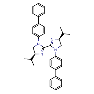 Chemical structure of (4S,4'S)-1,1'-Di([1,1'-biphenyl]-4-yl)-4,4'-diisopropyl-4,4',5,5'-tetrahydro-1H,1'H-2,2'-biimidazole , CAS 2374958-86-6, AChemBlock X201043