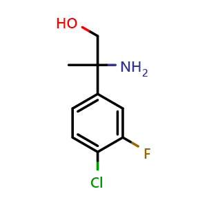 Chemical structure of 2-Amino-2-(4-chloro-3-fluorophenyl)propan-1-ol , CAS 1270505-11-7, AChemBlock X201091
