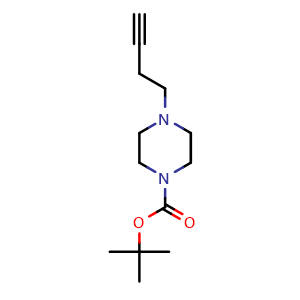 Chemical structure of Tert-butyl 4-(but-3-yn-1-yl)piperazine-1-carboxylate , CAS 1232152-74-7, AChemBlock X201252
