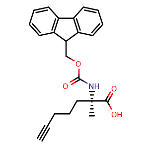Chemical structure of (R)-2-((((9H-fluoren-9-yl)methoxy)carbonyl)amino)-2-methylhept-6-ynoic acid , CAS 1198791-56-8, AChemBlock X201330