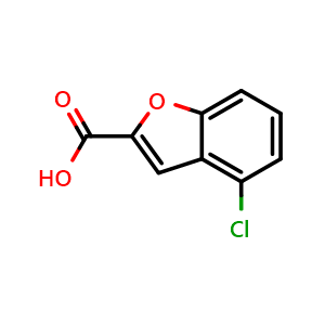 Chemical structure of 4-Chlorobenzofuran-2-carboxylic acid , CAS 1378703-27-5, AChemBlock X201338