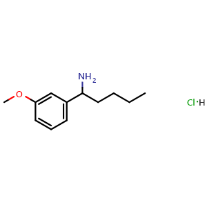 Chemical structure of 1-(3-Methoxyphenyl)pentan-1-amine hydrochloride , CAS 1864013-97-7, AChemBlock X201374