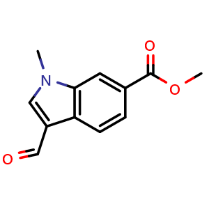 Chemical structure of Methyl 3-formyl-1-methyl-1H-indole-6-carboxylate , CAS 1160219-36-2, AChemBlock X201415