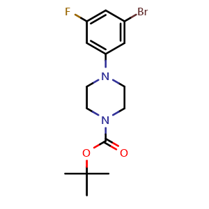 Chemical structure of tert-Butyl 4-(3-bromo-5-fluorophenyl)piperazine-1-carboxylate , CAS 1129540-98-2, AChemBlock X201440