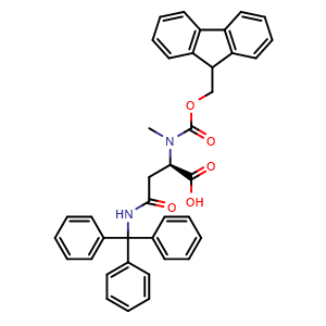 Chemical structure of (R)-2-((((9H-Fluoren-9-yl)methoxy)carbonyl)(methyl)amino)-4-oxo-4-(tritylamino)butanoic acid , CAS 2044711-09-1, AChemBlock X201443