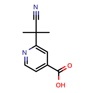 Chemical structure of 2-(2-Cyanopropan-2-yl)isonicotinic acid , CAS 872091-92-4, AChemBlock X201478