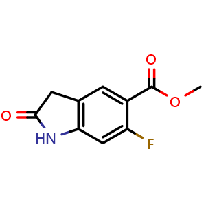 Chemical structure of Methyl 6-fluoro-2-oxoindoline-5-carboxylate , CAS 1265965-97-6, AChemBlock X201493
