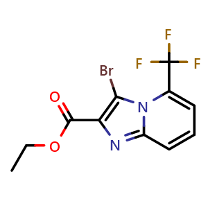 Chemical structure of Ethyl 3-bromo-5-(trifluoromethyl)imidazo[1,2-a]pyridine-2-carboxylate , CAS 2102412-93-9, AChemBlock X201525