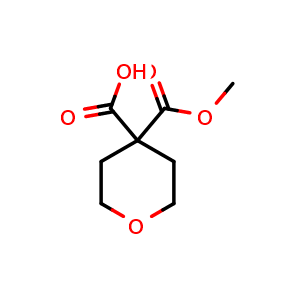 Chemical structure of 4-(Methoxycarbonyl)tetrahydro-2H-pyran-4-carboxylic acid , CAS 923020-93-3, AChemBlock X201539