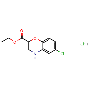 Chemical structure of Ethyl 6-chloro-3,4-dihydro-2H-benzo[b][1,4]oxazine-2-carboxylate hydrochloride , CAS 1432053-90-1, AChemBlock X201545