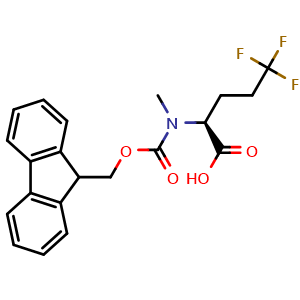 Chemical structure of (S)-2-((((9H-Fluoren-9-yl)methoxy)carbonyl)(methyl)amino)-5,5,5-trifluoropentanoic acid , CAS 2407820-18-0, AChemBlock X201587