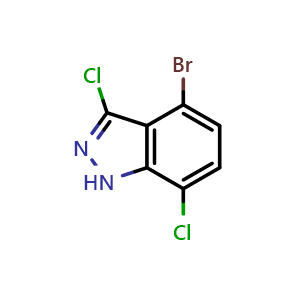 Chemical structure of 4-Bromo-3,7-dichloro-1H-indazole , CAS 2168934-16-3, AChemBlock X201592