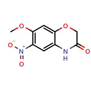Chemical structure of 7-Methoxy-6-nitro-2H-benzo[b][1,4]oxazin-3(4H)-one , CAS 878160-15-7, AChemBlock X201599