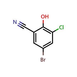 Chemical structure of 5-Bromo-3-chloro-2-hydroxybenzonitrile , CAS 1260810-06-7, AChemBlock X201606