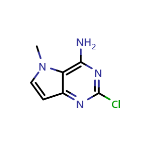 Chemical structure of 2-Chloro-5-methyl-5H-pyrrolo[3,2-d]pyrimidin-4-amine , CAS 1375301-51-1, AChemBlock X201608