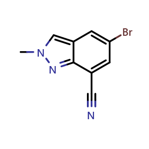 Chemical structure of 5-Bromo-2-methyl-2H-indazole-7-carbonitrile , CAS 2091296-91-0, AChemBlock X201618