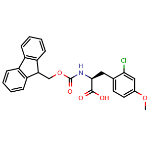 Chemical structure of (S)-2-((((9H-Fluoren-9-yl)methoxy)carbonyl)amino)-3-(2-chloro-4-methoxyphenyl)propanoic acid , CAS 2349340-78-7, AChemBlock X201629