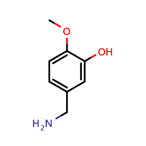 Chemical structure of 5-(Aminomethyl)-2-methoxyphenol , CAS 89702-89-6, AChemBlock X201661
