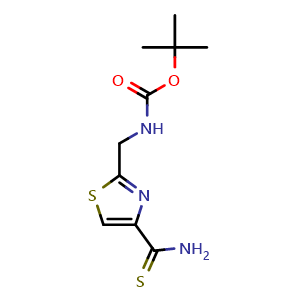 Chemical structure of tert-Butyl ((4-carbamothioylthiazol-2-yl)methyl)carbamate , CAS 182120-83-8, AChemBlock X201682