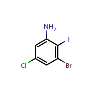 Chemical structure of 3-Bromo-5-chloro-2-iodoaniline , CAS 1823408-10-1, AChemBlock X201685