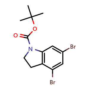 Chemical structure of tert-Butyl 4,6-dibromoindoline-1-carboxylate , CAS 1956324-96-1, AChemBlock X201770
