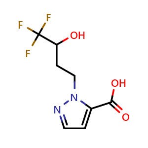 Chemical structure of 1-(4,4,4-Trifluoro-3-hydroxybutyl)-1H-pyrazole-5-carboxylic acid , CAS 2549160-47-4, AChemBlock X201818