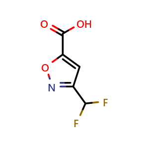 Chemical structure of 3-(Difluoromethyl)isoxazole-5-carboxylic acid , CAS 1935503-24-4, AChemBlock X201819