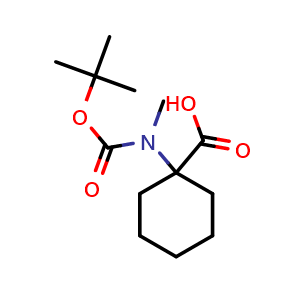 Chemical structure of 1-((tert-Butoxycarbonyl)(methyl)amino)cyclohexane-1-carboxylic acid , CAS 1435805-19-8, AChemBlock X201823